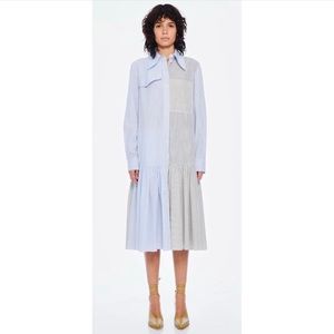 Tibi Blue/Gray striped cotton drop waist shirtdress, size 6.